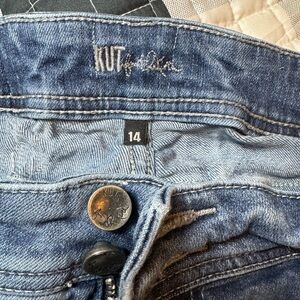 Super cute jeans. Cropped and folded hem. Size 14. Great used condition